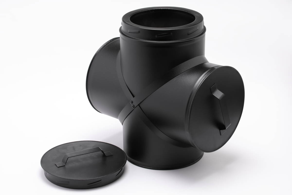 New 耐熱黒塗装断熱二重煙突 クロス ジョイント（150-200） ロック式 新品 - (有)インセック
